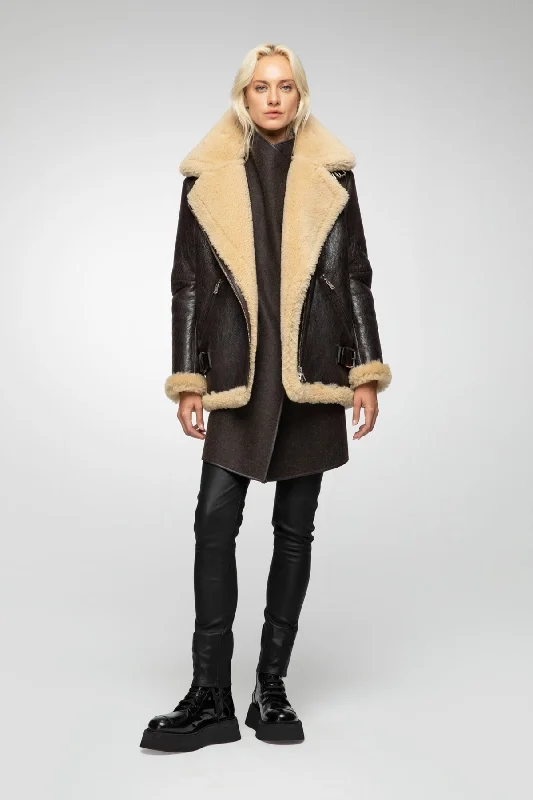 Practical Style Vincente - Brown Beige Shearling Coat