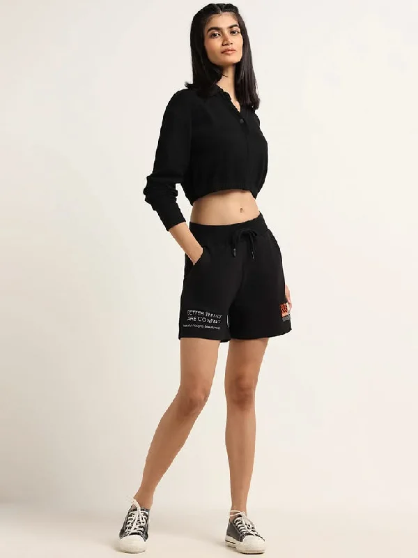 Elegant And Charming Studiofit Black Loose Fit Shorts