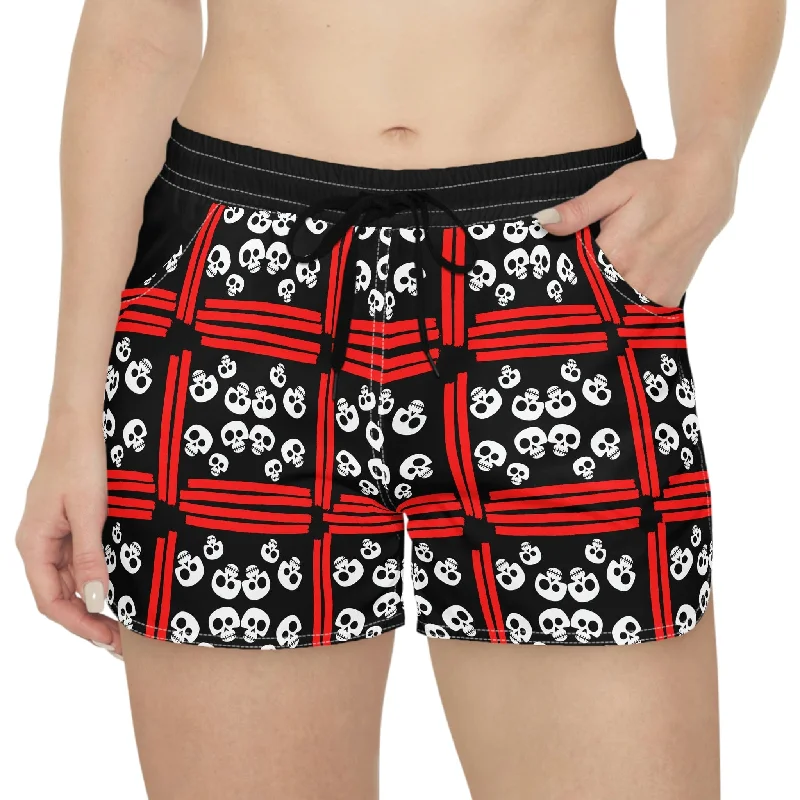 British Style Women's Skull Red & White Casual Shorts