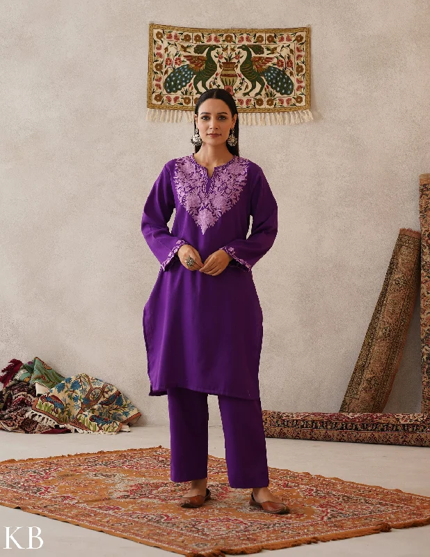 Youthful Vitality meHER Royal Purple Kashmiri Aari Woollen Co-ord Set