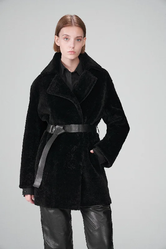 Tropical Style Veronique - Black Shearling Coat