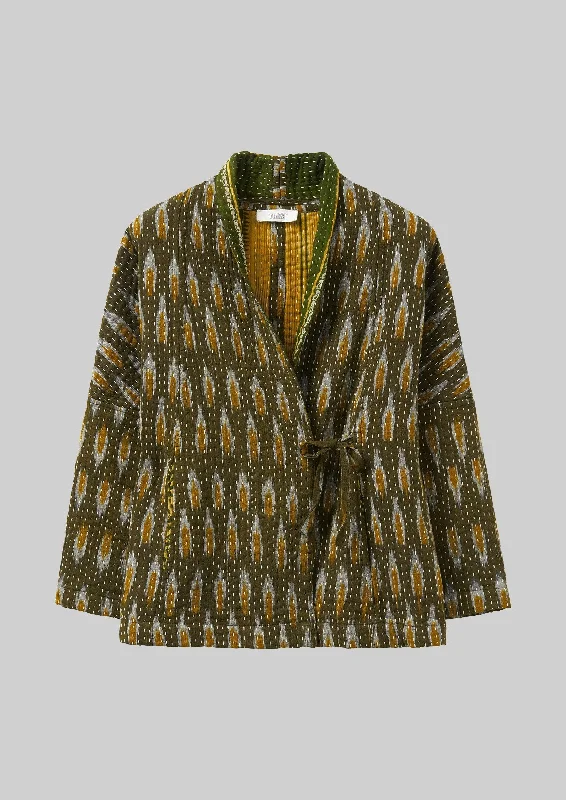 Elegant Temperament Repurposed Ikat Kantha Jacket | Greens