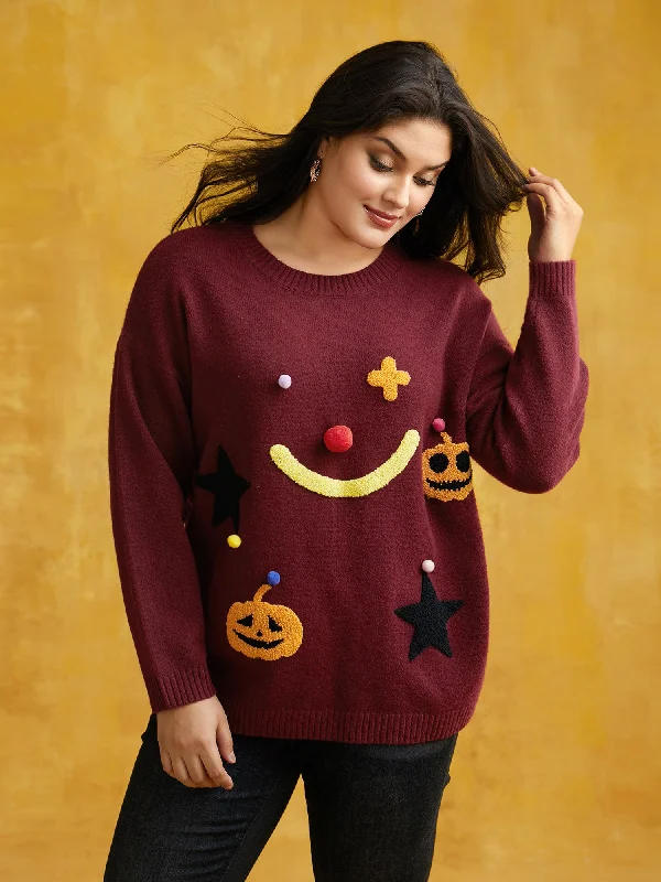 Lazy Home Clown Pumpkin 3D Pompom Nose Pullover