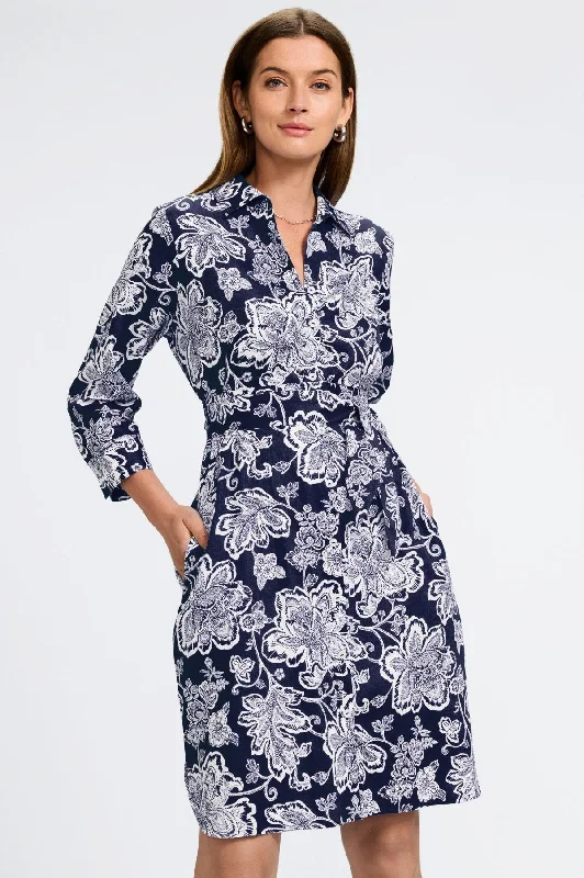 Elegant Temperament Rocca No Iron Woodblock Floral 3/4 Sleeve Dress