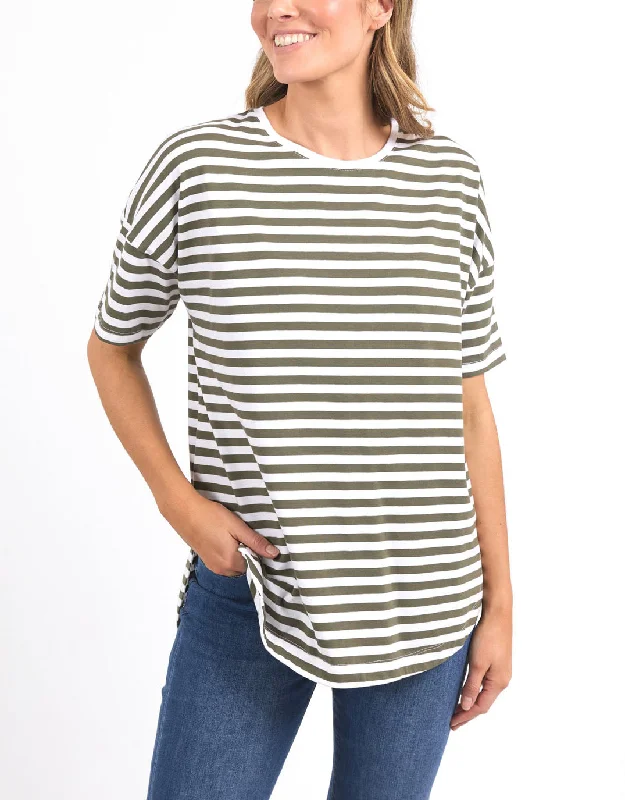 Elegant And Casual Lauren Short Sleeve Tee - Stripe - Clover & White Stripe