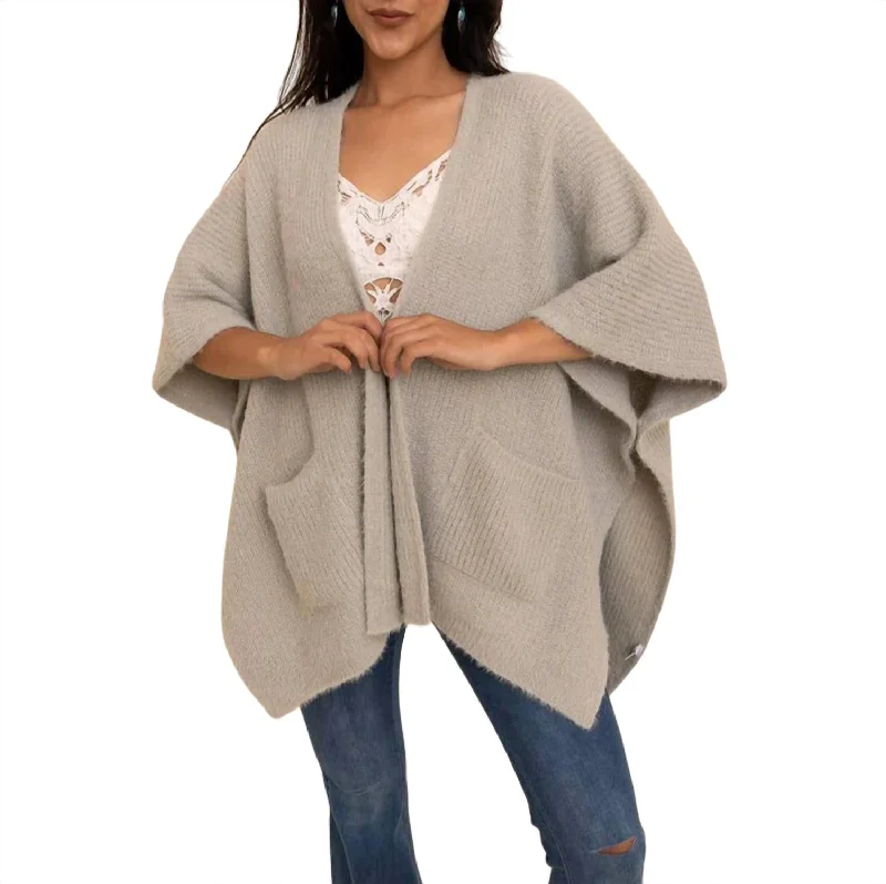 Creative Prints Chic Boucle Cozy Poncho Cardigan In Sage