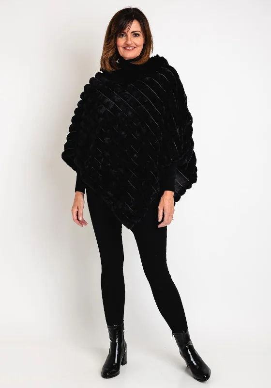 Fashionable Prints Serafina Collection One Size Faux Fur Poncho, Black