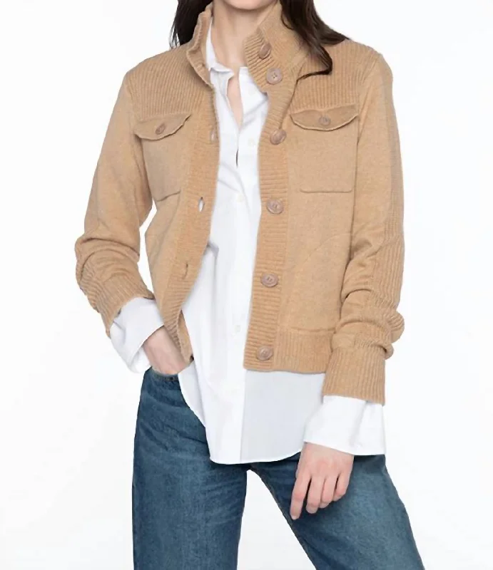 Personalized Design Cargo Cardigan In Camel