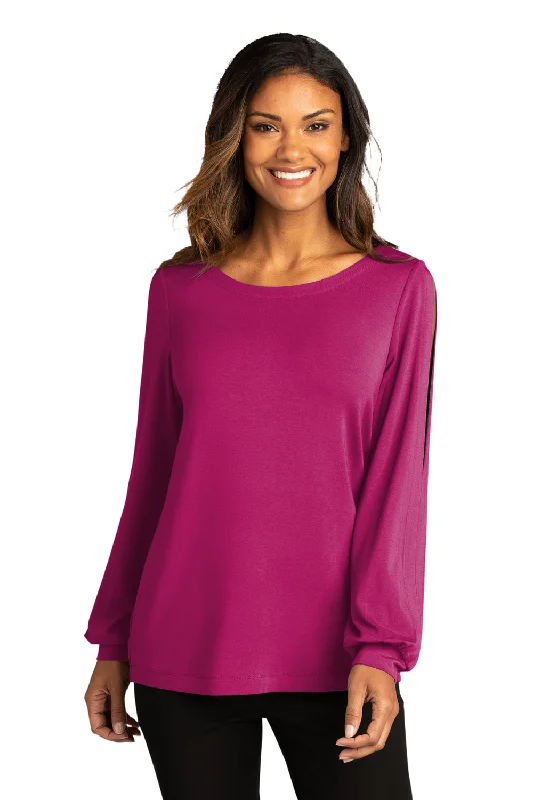 College Style Port Authority Womens Luxe Knit Long Sleeve Wide Neck T-Shirt - Wild Berry - Closeout