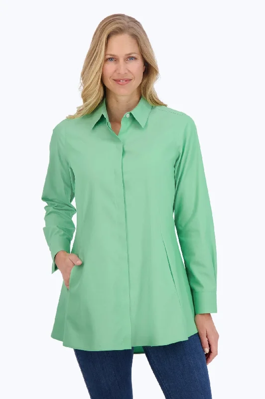 Elegant And Simple Cici Pinpoint No Iron Long Sleeve Tunic, New Leaf