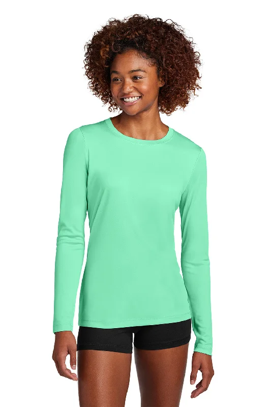 End Of The Year Sport-Tek Womens Posi-UV Pro Moisture Wicking Long Sleeve Crewneck T-Shirt - Bright Seafoam Green - New