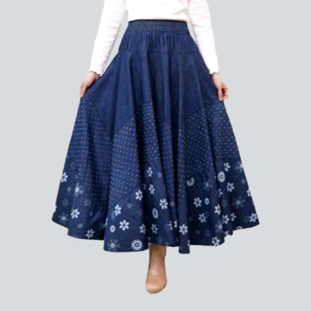 Personalized Design Boho chic long denim skirt