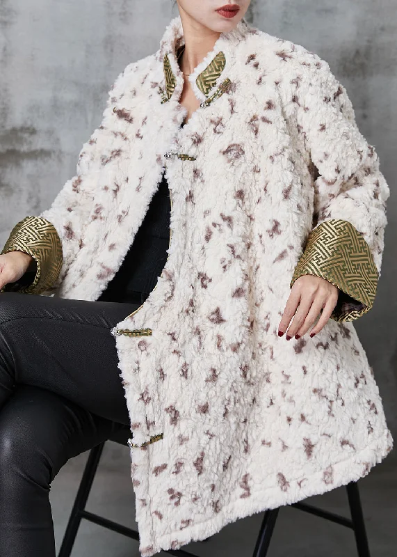 Artistic Temperament Vintage Apricot Print Fine Cotton Filled Faux Fur Jacket Spring