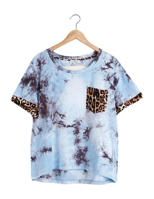 French Style Tie Dye &  Leopard Top, Sky