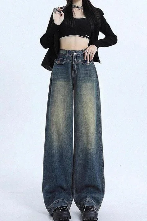 Sexy Fun Y2k Old School Tinted Wash Baggy Wide leg Jeans