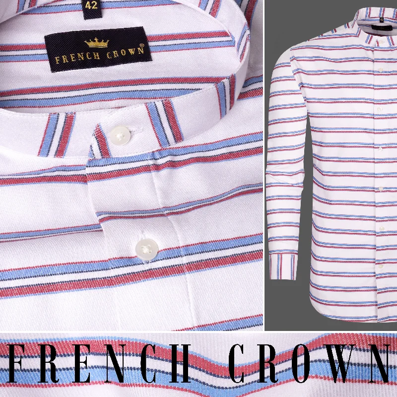 Lively And Youthful Off White Multicolors Striped Premium Twill Shirt