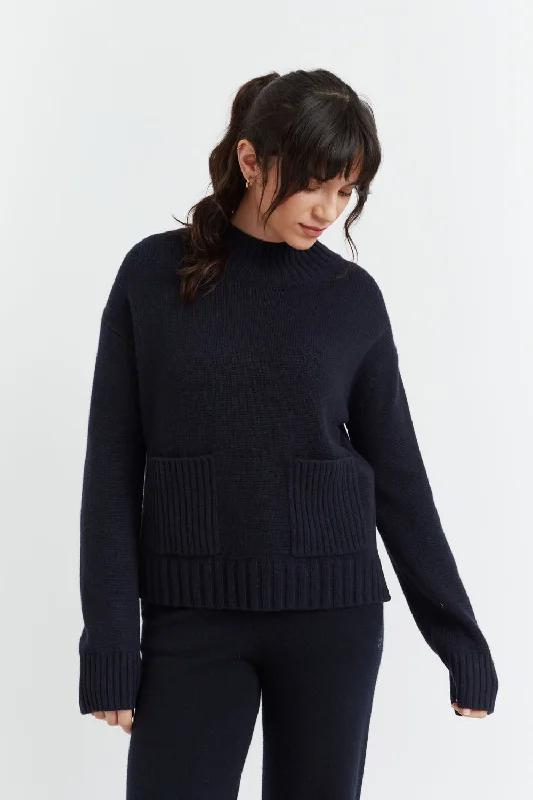 Unique Prints Navy Cashmere Patch Pocket Sweater