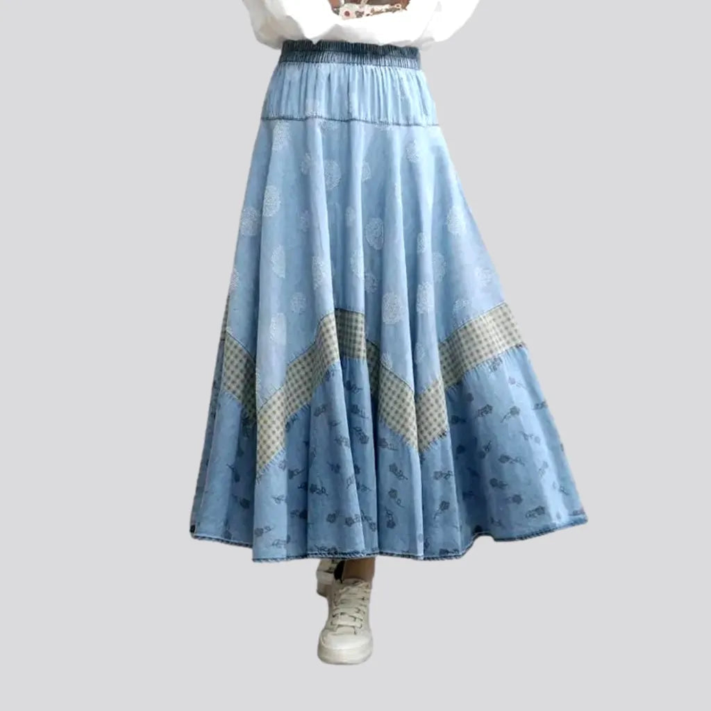 Comfortable And Versatile Long painted denim skirt
 for women