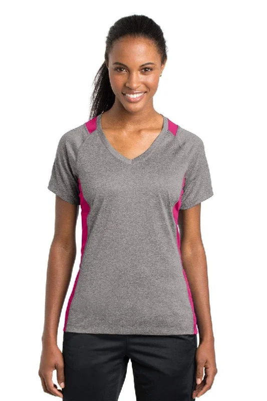 Urban Sense Sport-Tek LST361: Ladies Heather Colorblock Contender V-Neck Tee