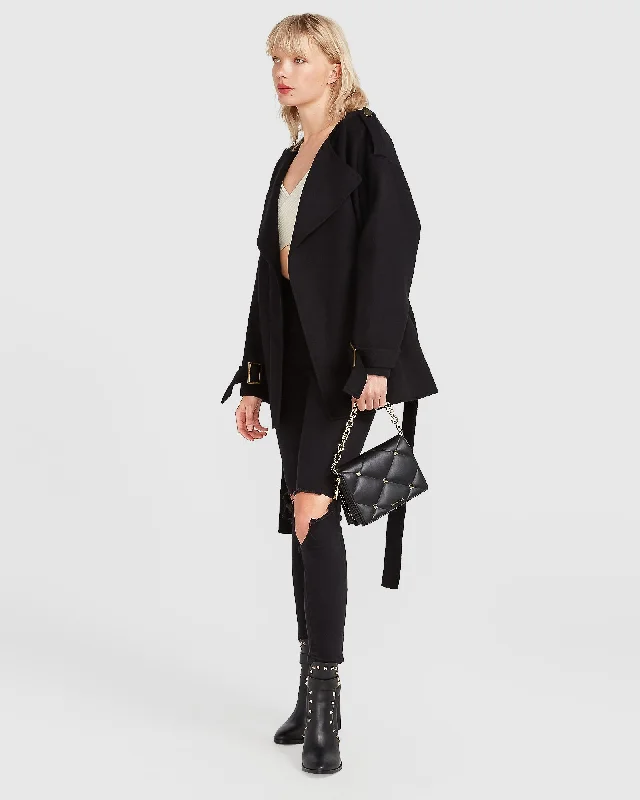 Fresh And Fashionable Let Me Go Collarless Coat - Black