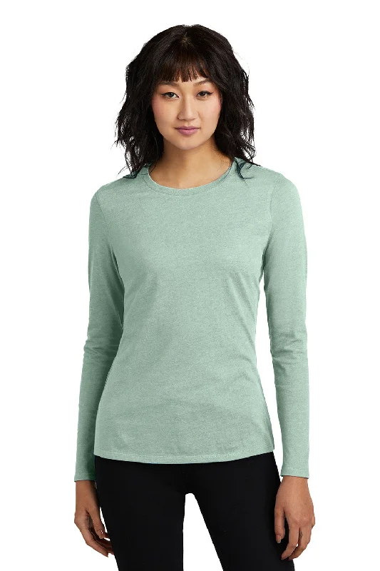 Classic District Womens Perfect Blend CVC Long Sleeve Crewneck T-Shirt - Heather Dusty Sage Green - New