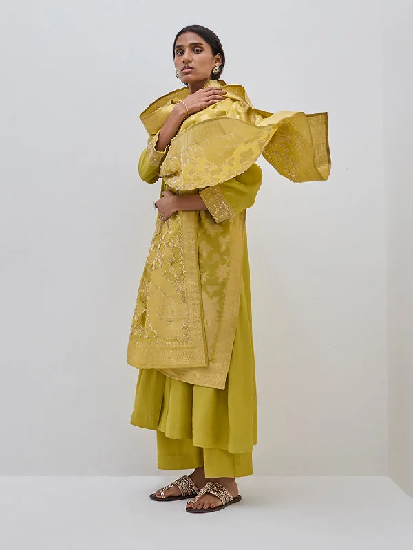 Urban Style Vark Lime A-Line Kurta, Pants and Dupatta Set