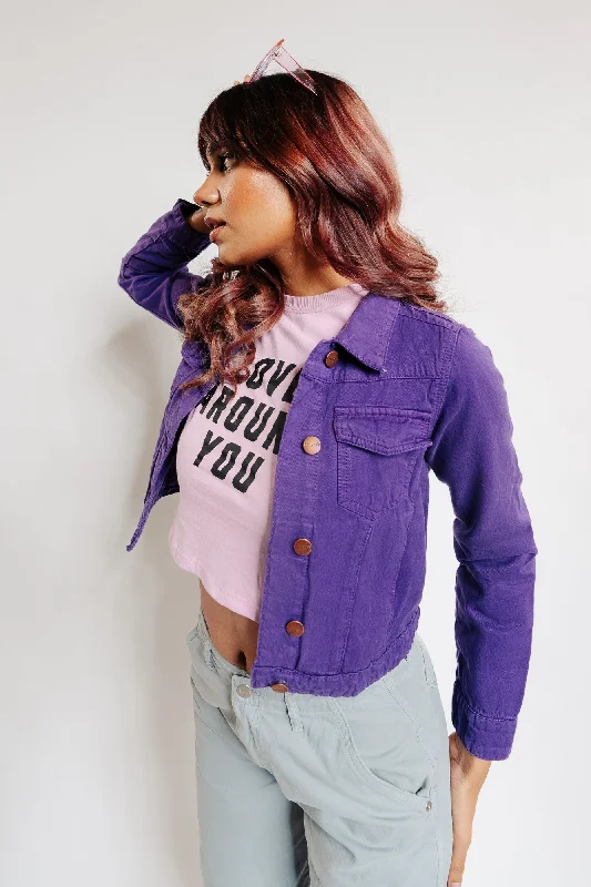 Comfortable And Versatile French Violet Crop Jacket