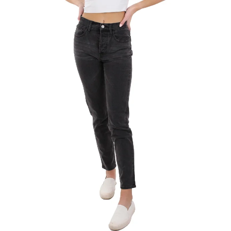 Comfortable And Cold-proof DSTLD Womens High Rise Button Fly Straight Leg Jeans