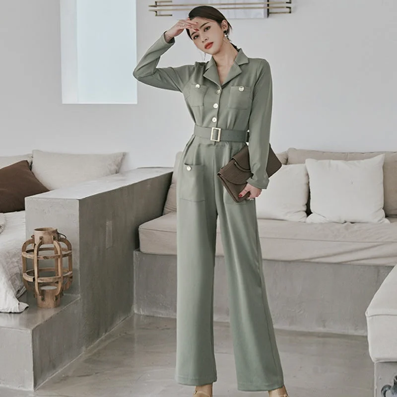 Creative Prints Elegant Women Long Sleeves Jumpsuits with Belt