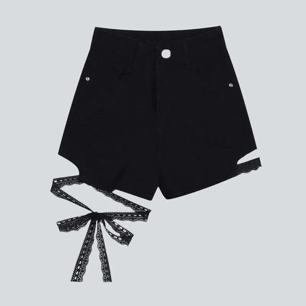 Practical Style Lace-up black denim skirt