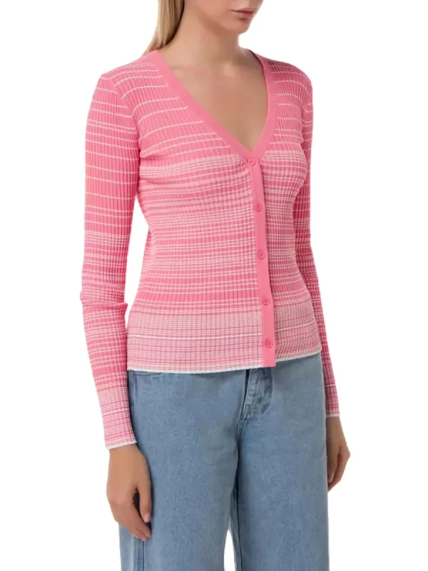 Fashion Style Cargo Sweater Top In Coral Pink/white