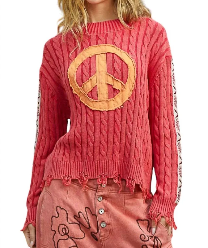 Exquisite Design Stitched Up Peace Sweater In Cherry