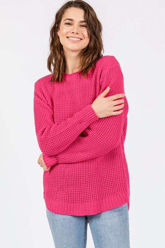 High-quality Styles Fuchsia Waffle Knit Round Hem Sweater