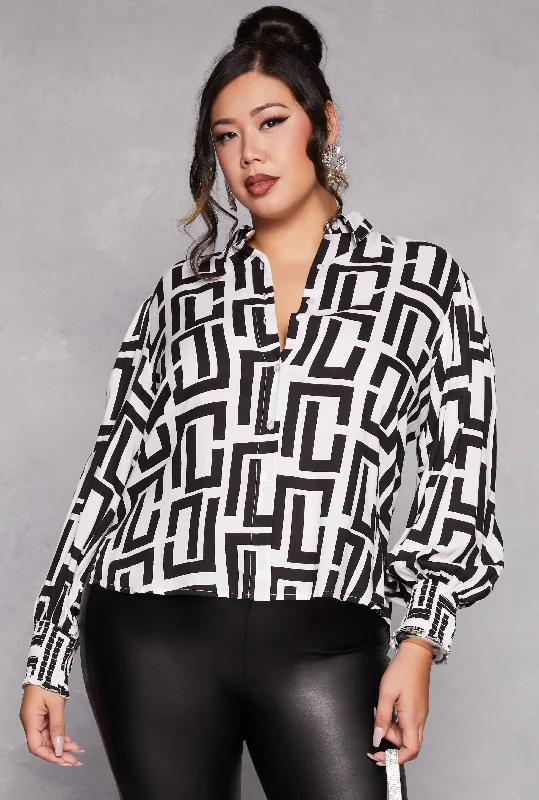 Fresh And Simple Plus Size Geo Print Shirt