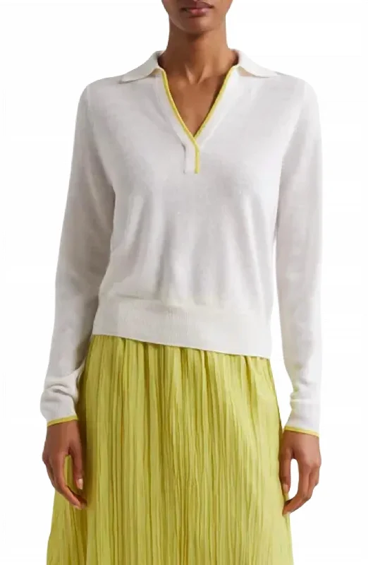 Free And Casual Long Sleeve Cashmere Polo Sweater In Meringue/banana Merba