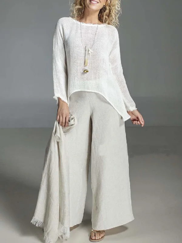 Luxury And Elegant Round Neck Long Sleeve Loose Cotton and Linen Suit