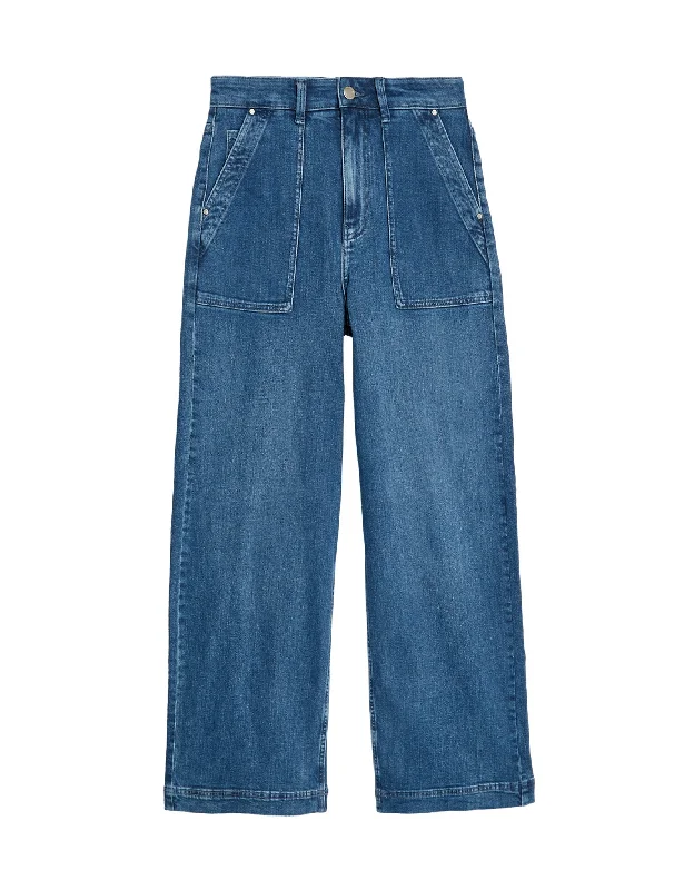 Sports Fashion High Waisted Wide Leg Jeans