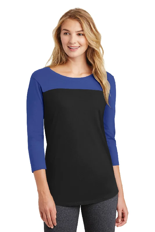 Personalized Clothing District Womens Rally 3/4 Sleeve Wide Neck T-Shirt - Black/Royal Blue - Closeout