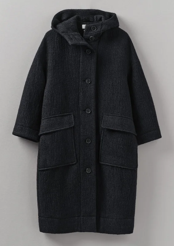 High Street Style Navy Wool Hooded Coat | Dark Navy