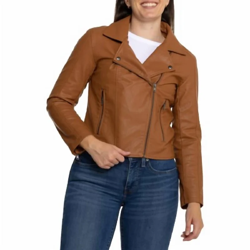 High-end Fashion Effie Vegan Leather Moto Style Jacket In Spice