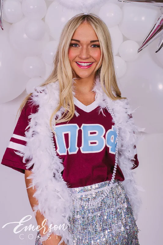 Celebrity Style Pi Beta Phi Retro Maroon Bid Day Jersey