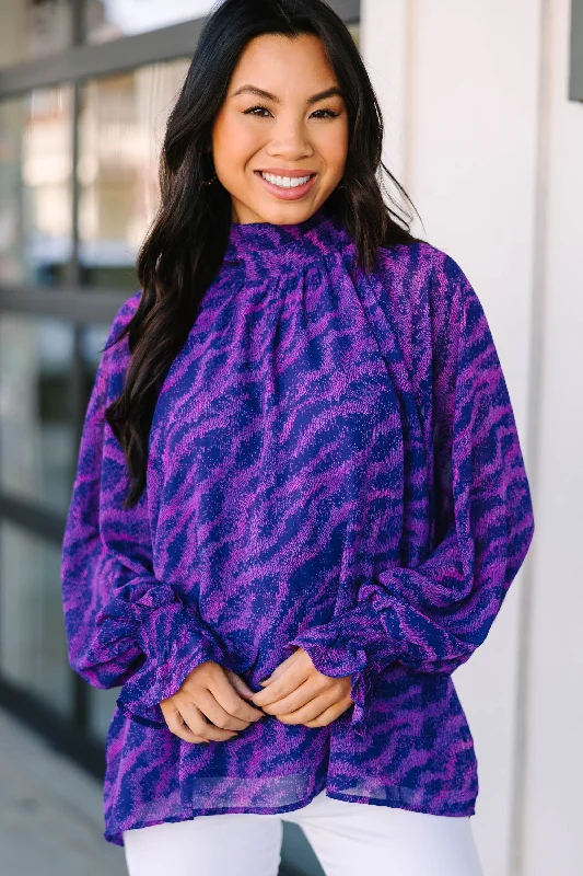 Sports And Leisure Wild Days Ahead Purple Abstract Blouse