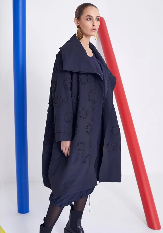 European And American Style Naya Shawl Collar Bubbled Material Oversized Coat, Navy