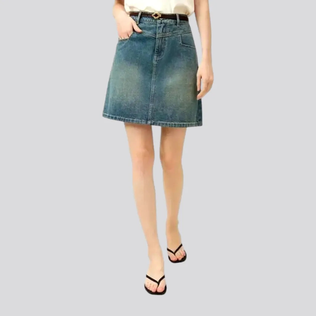 Soft And Comfortable Micro length stylish stonewashed denim skirt