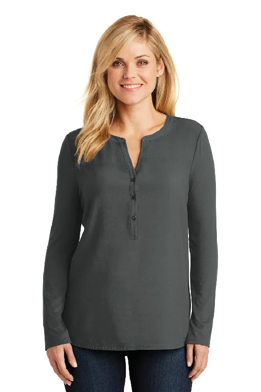 Luxury And Elegant Port Authority Womens Concept Jersey Long Sleeve Henley T-Shirt - Smoke Grey