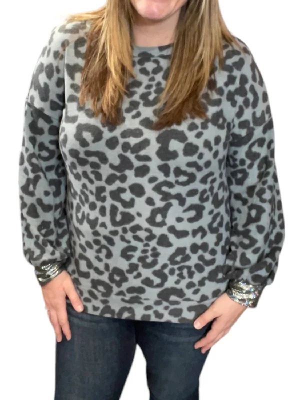 Bright Colors Leopard Cross Back Sweater In Gray