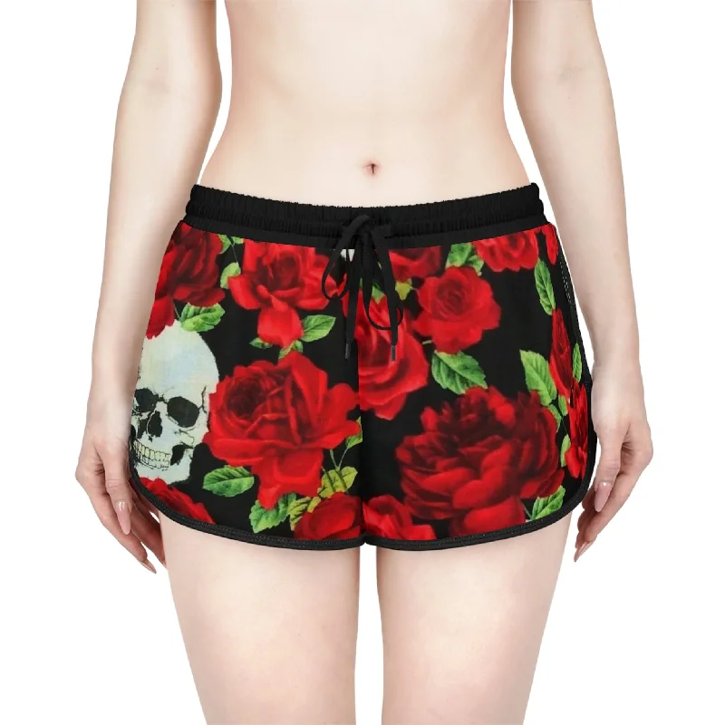 Street Cool Women's Skull Rose Print Drawstring Shorts