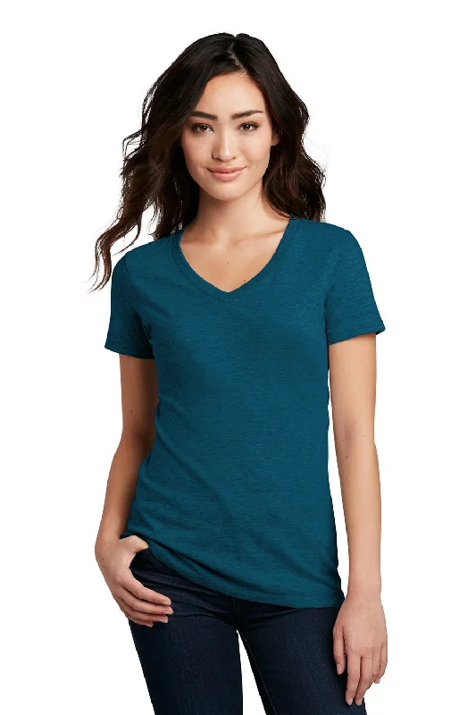 Minimalism District Womens Perfect Blend Short Sleeve V-Neck T-Shirt - Deep Turquoise Blue Fleck