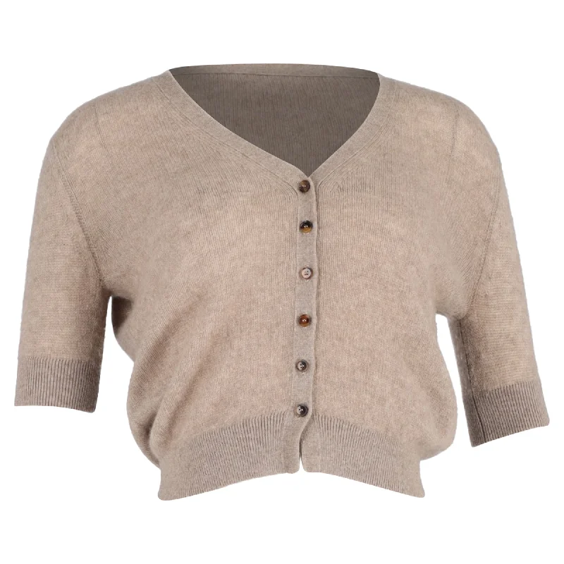 Fresh And Capable Khaite Dianna Short Sleeve Cardigan in Brown Cashmere