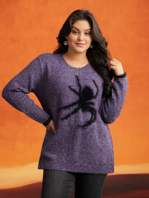 Fashionable Items Silly Spider Mink Touch Crew Neck Pullover